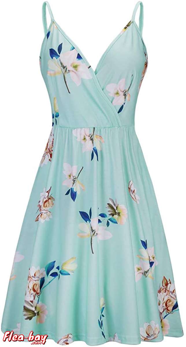 STYLEWORD Women's V Neck Floral Spaghetti Strap Summer Casua