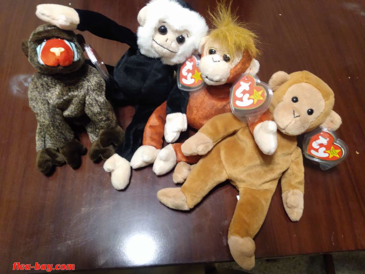 Ty Beanie Babys. "Rare" Monkey Collection of 4