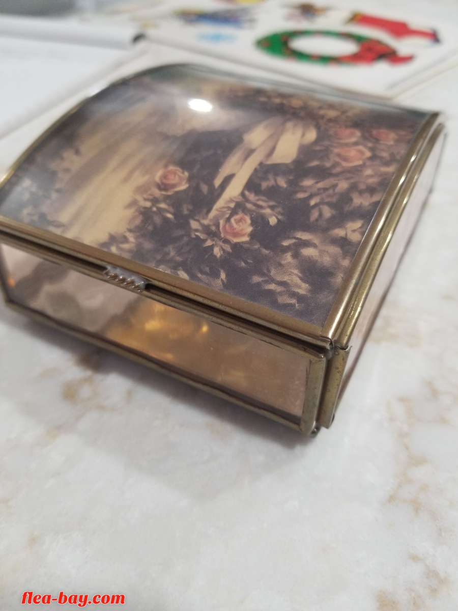 Vintage Glass Metal Trinket Box Jewelry Box