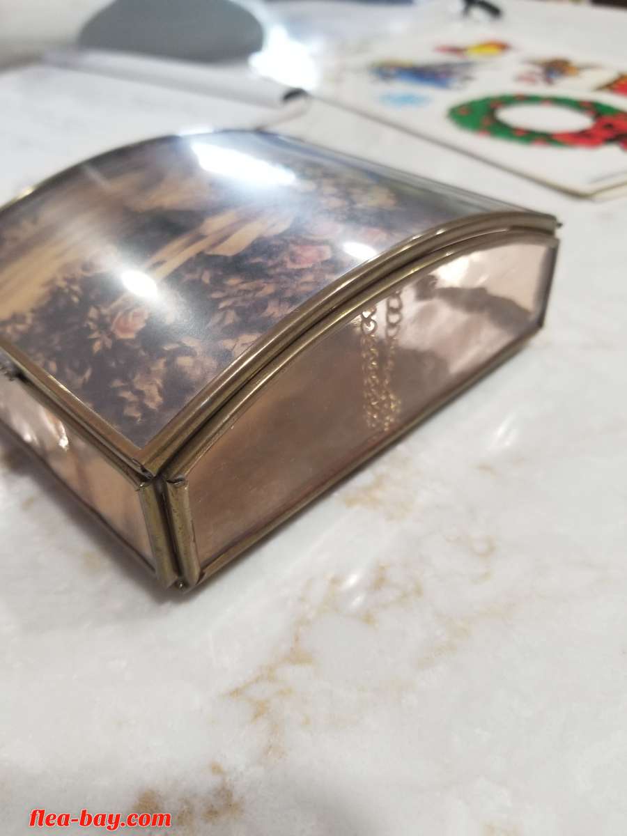 Vintage Glass Metal Trinket Box Jewelry Box