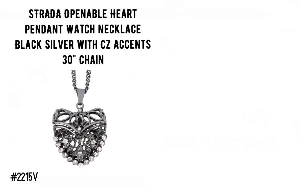 Unique STRADA pendant watch necklace in black silver, 30"