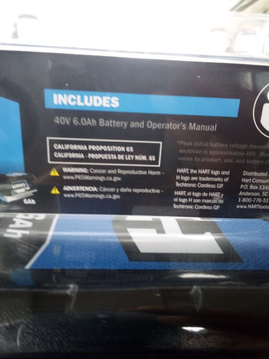 Hart 40v 6ah lithium ion battery