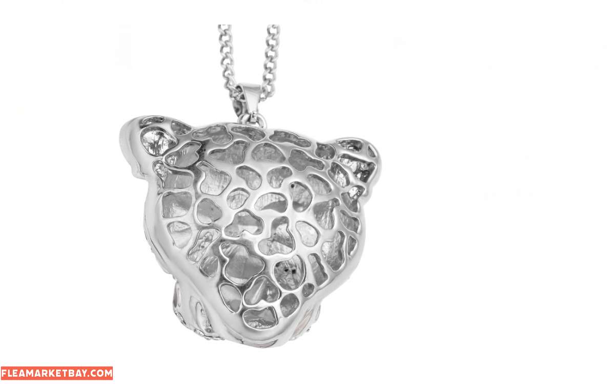 White crystal & black enamel Panther necklace