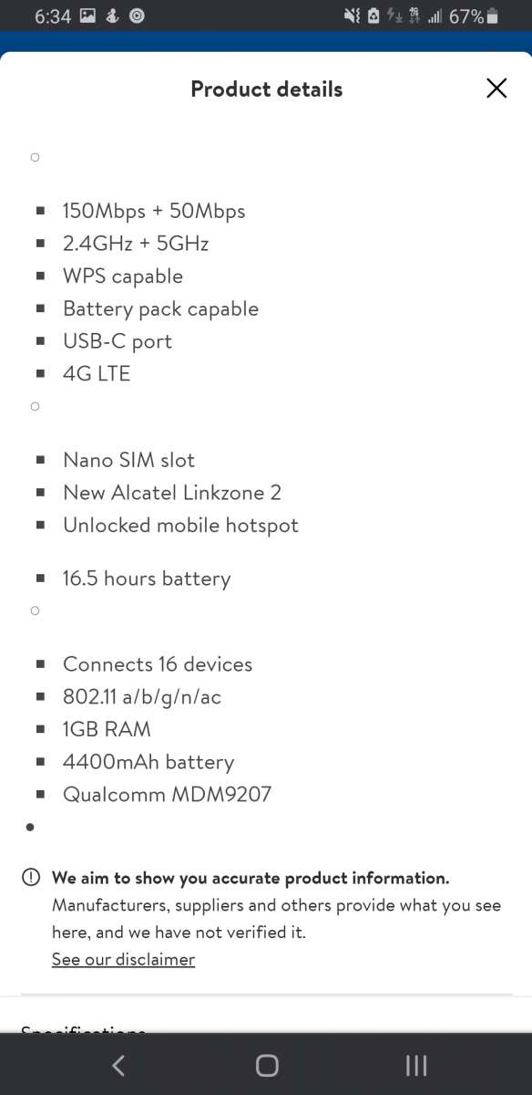 Amazon Echo Dot and Alcatel Link Zone 2 Mobile Hotspot