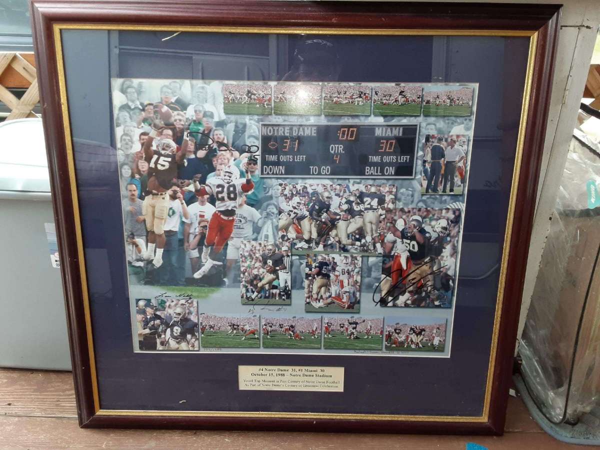 photo of 1988 Notre Dame versus Miami with autographs