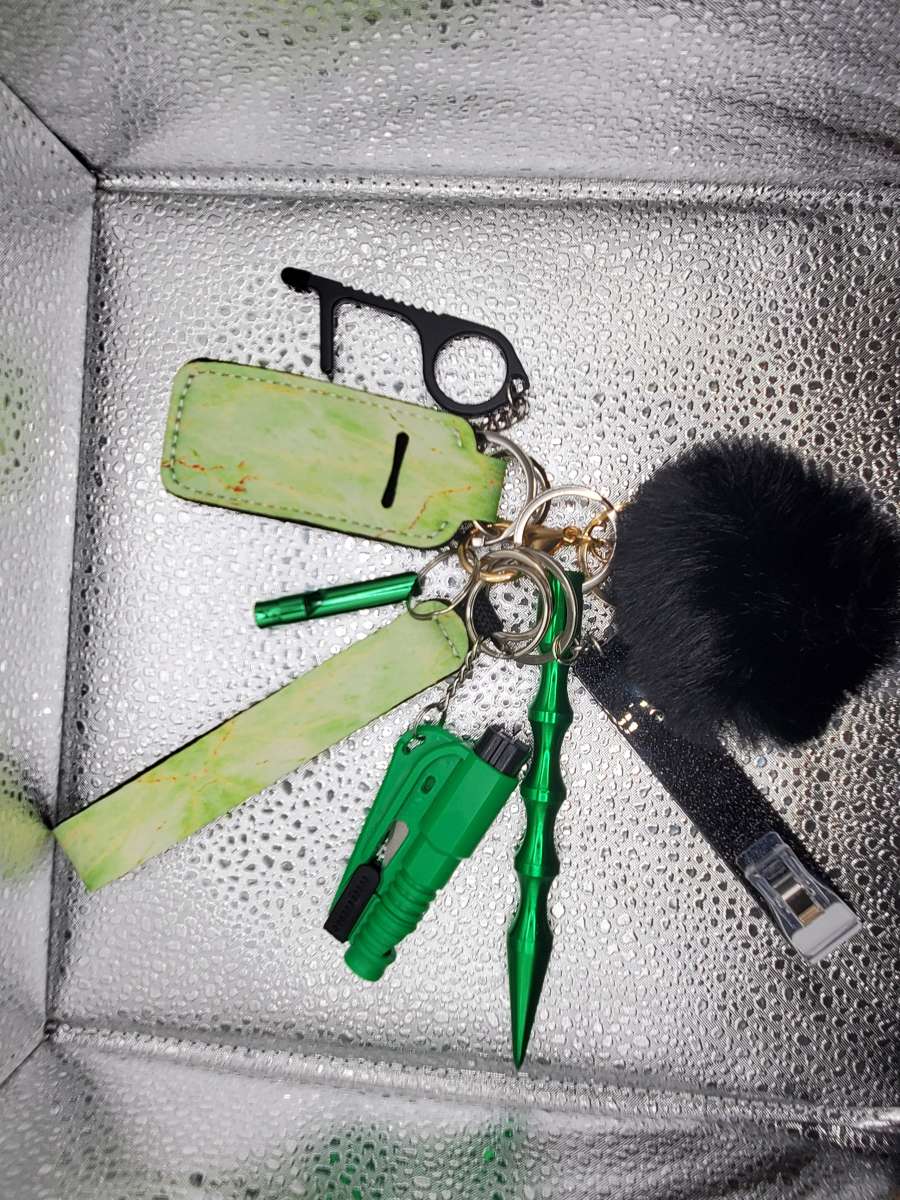 black pom safety keychain