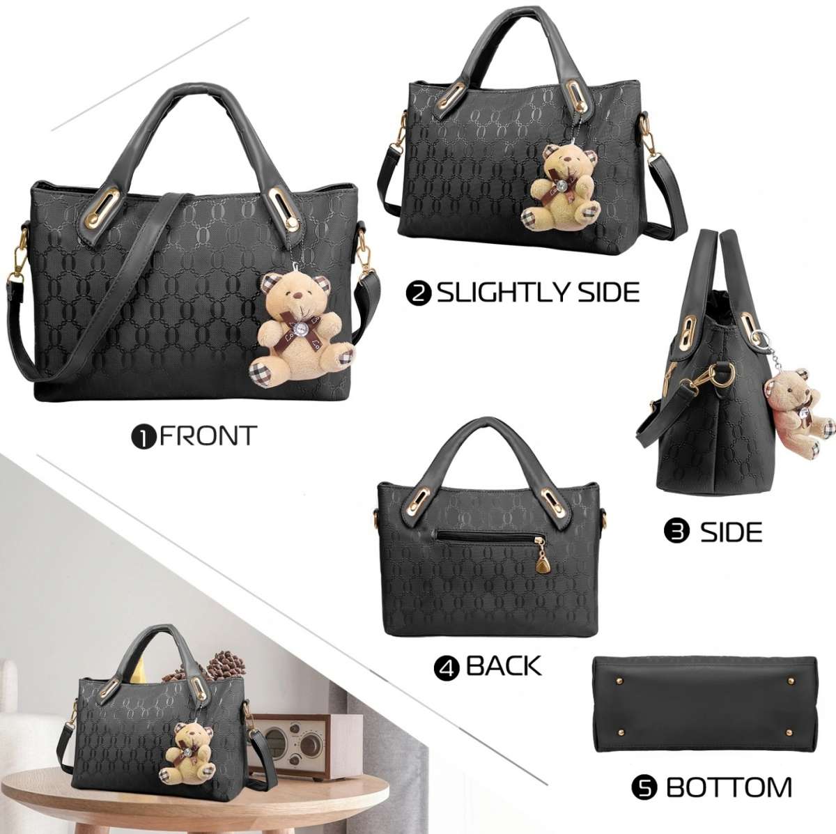 1Set4Pcs Women Leather Handbag