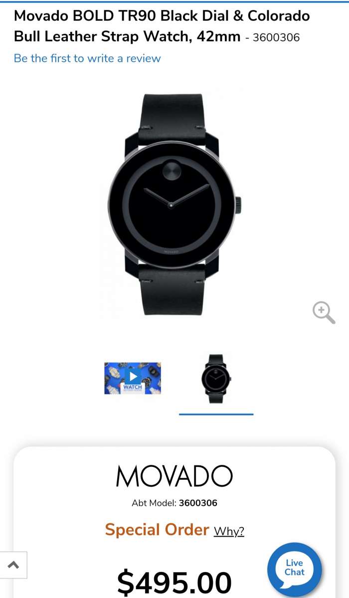 Movado Bold Black Museum Dial Black Leather Unisex Watch