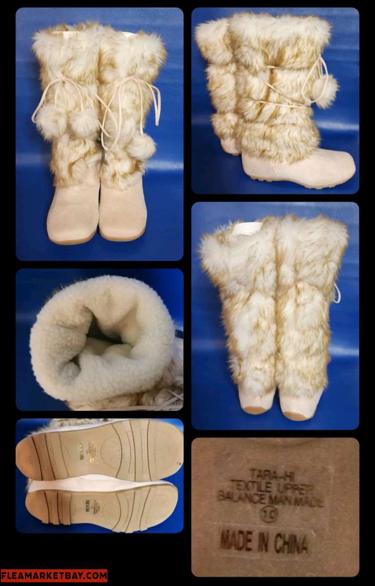 Tan ladies SZ 10 knee high fuzzy boots Faux leather