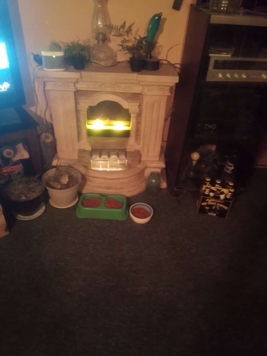 fake fireplace with real waterfall