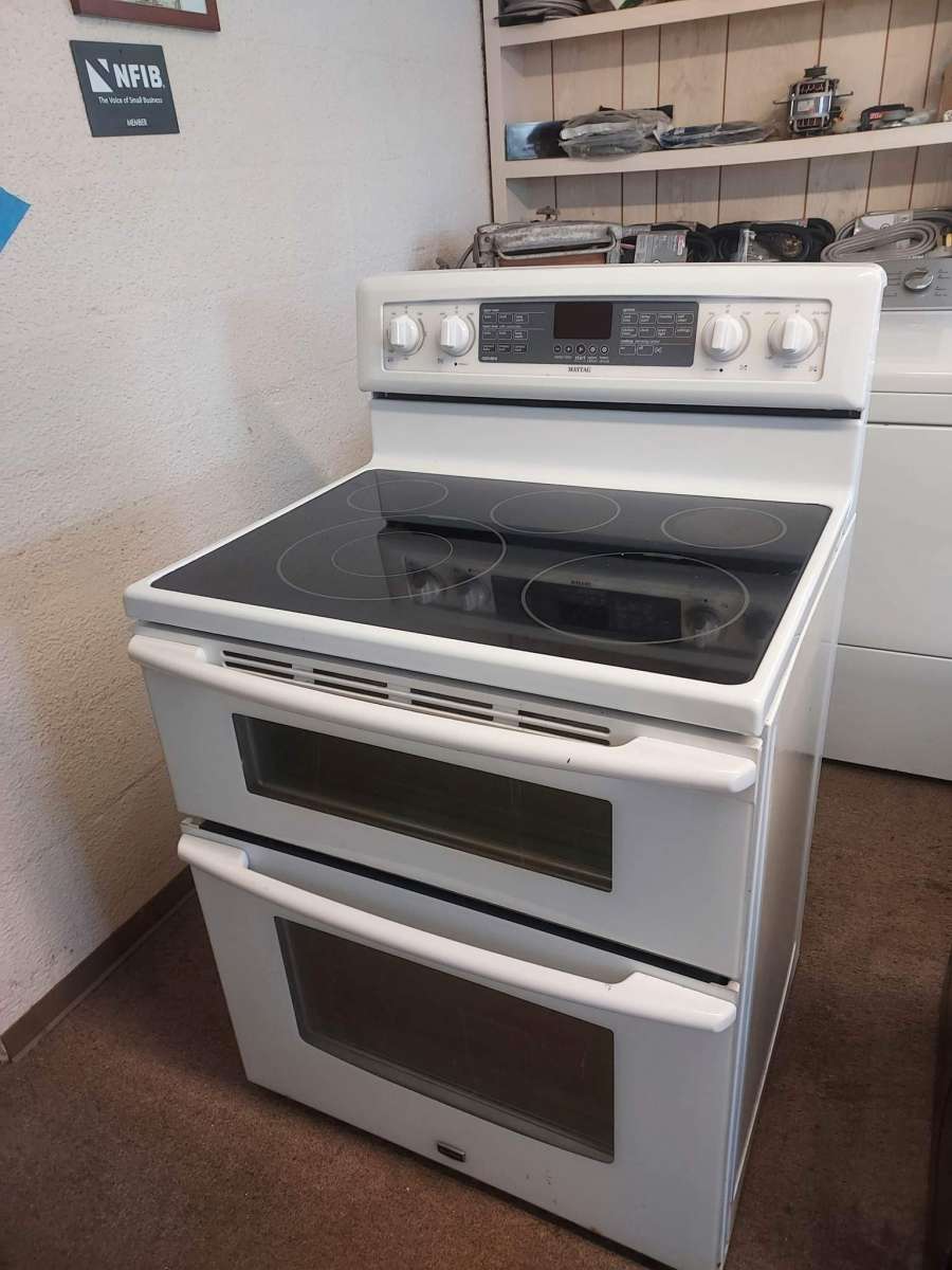 maytag double oven glasstop electric stove