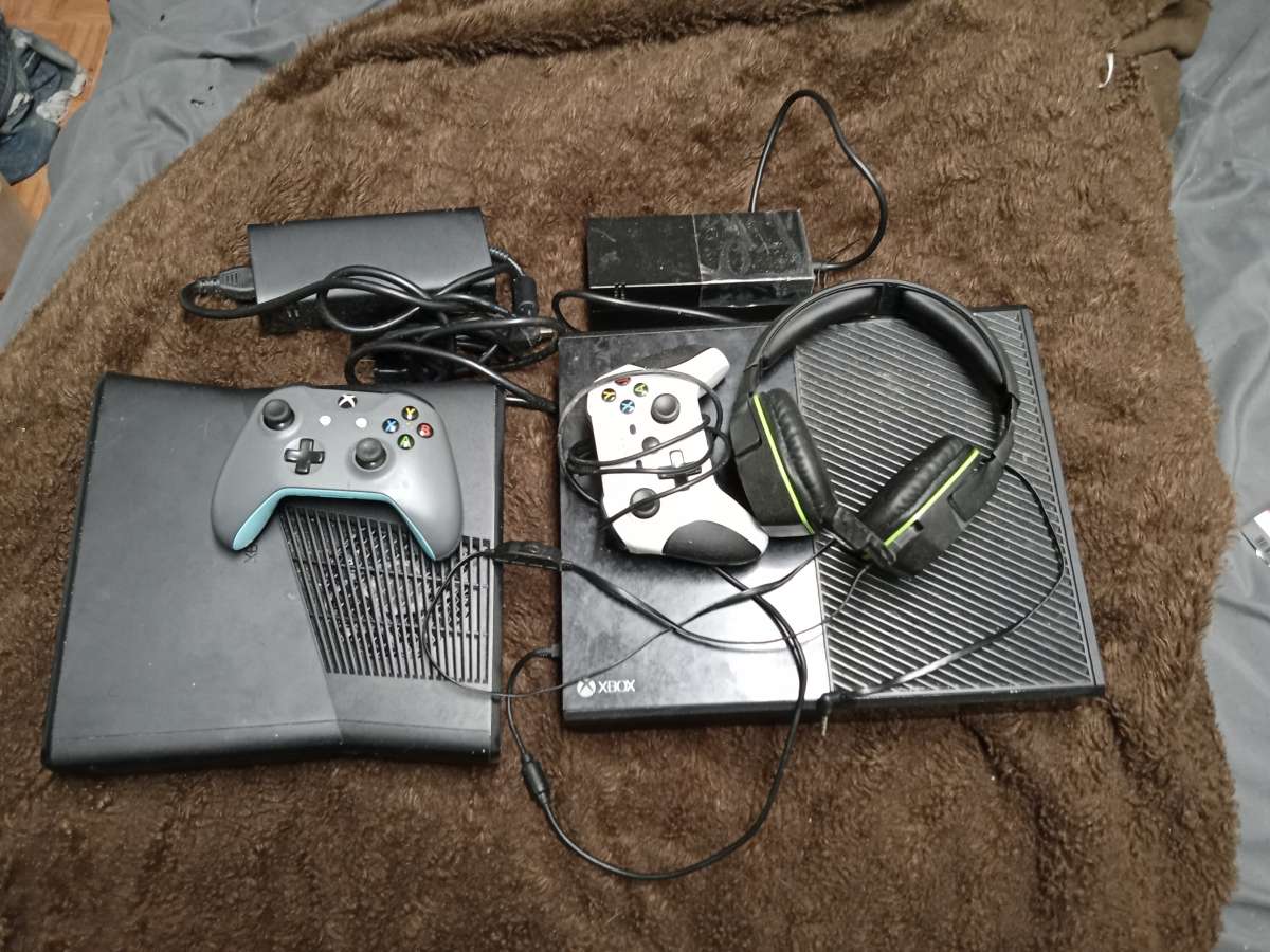 Xbox one and Xbox 360 with 2 controllers and head set
