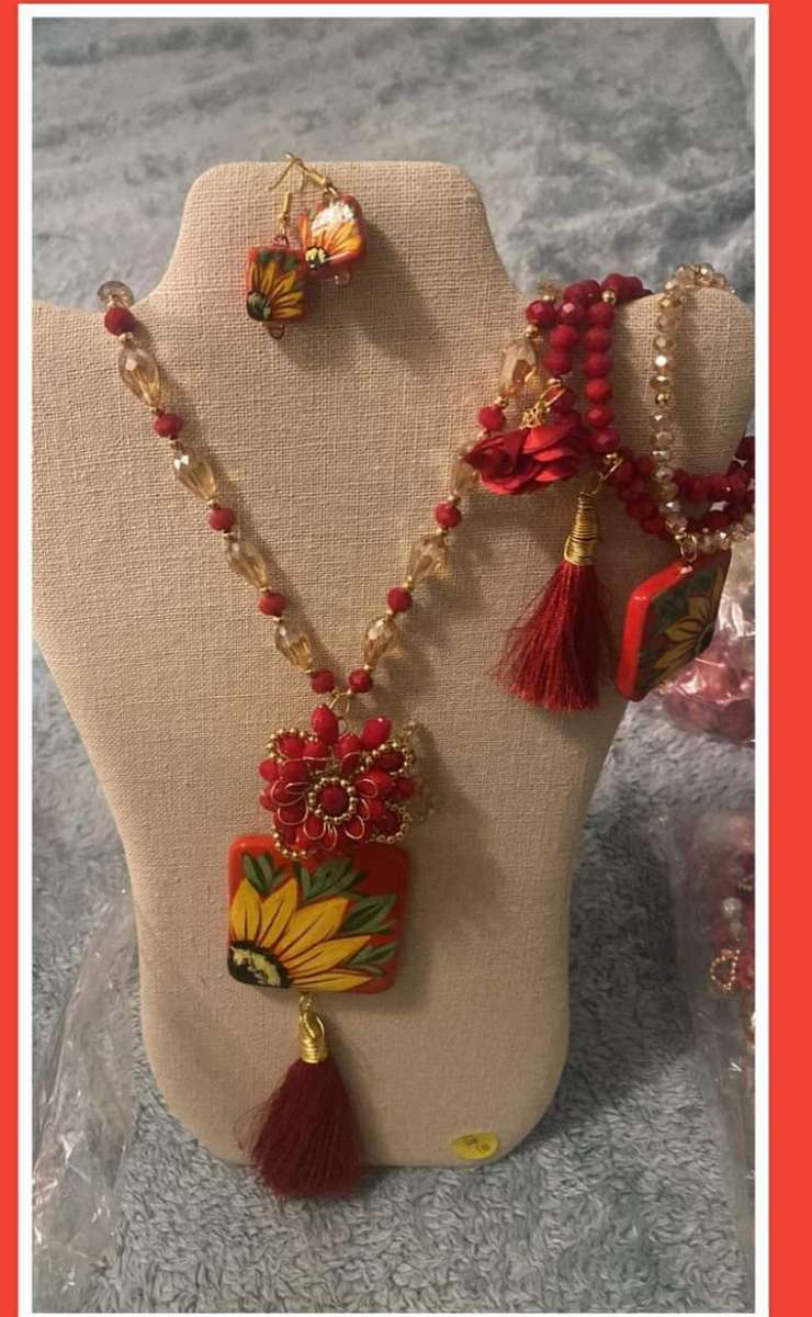 3pc Crystal Ceramic Sunflower Necklace set