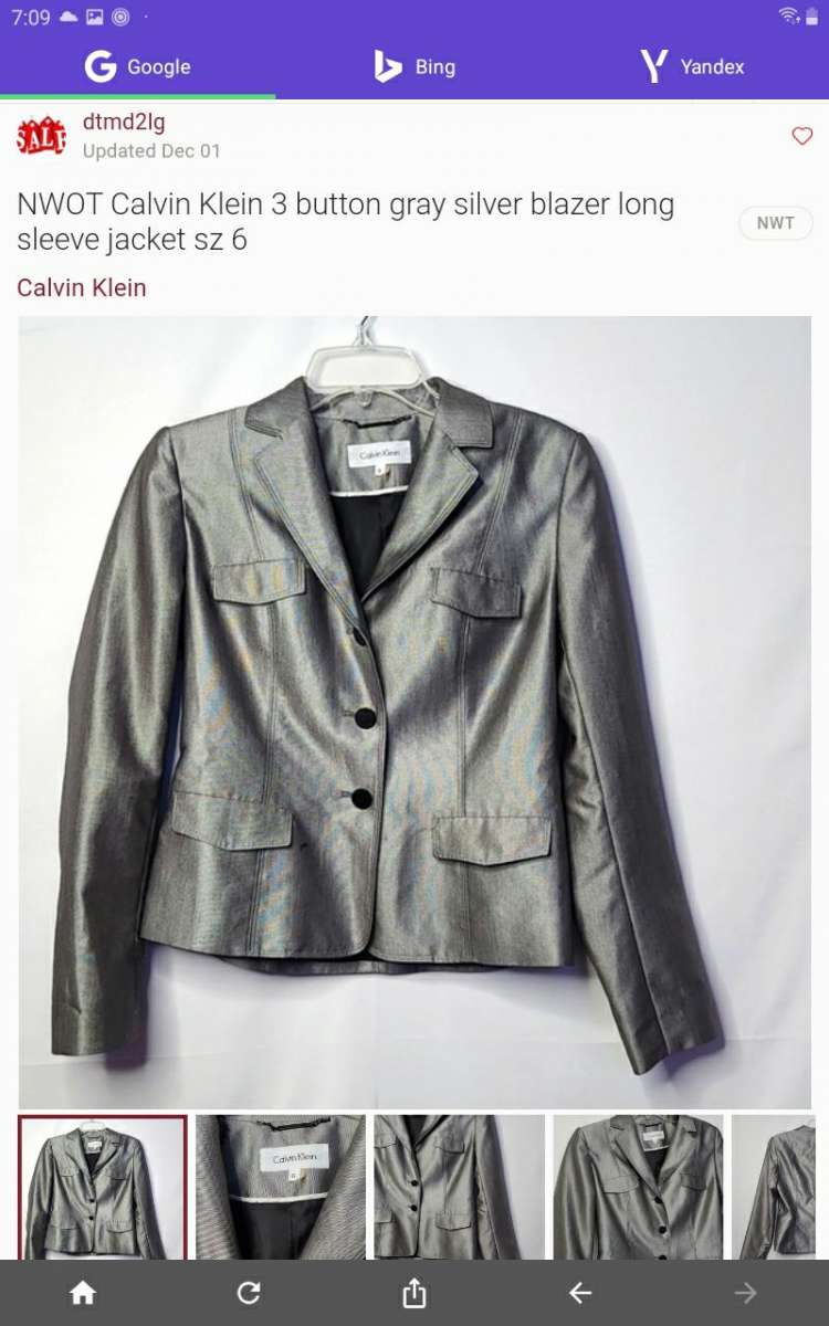 Calvin Klein shimmering silver cocktails Blazer