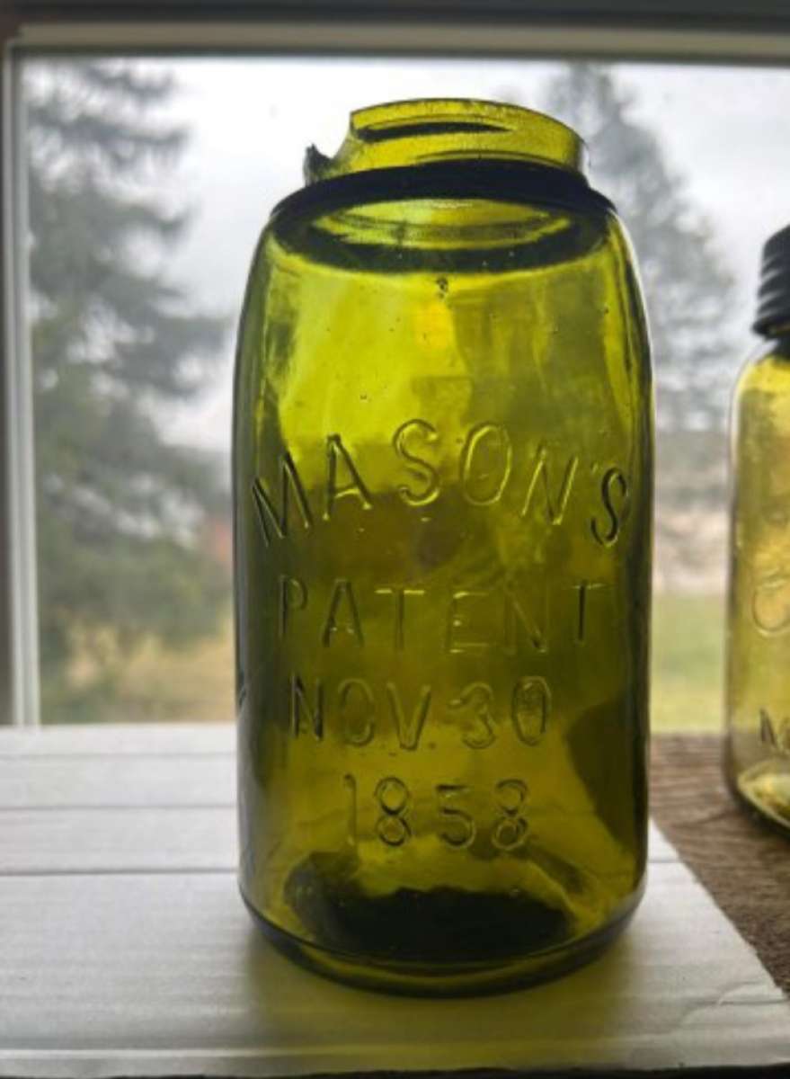 Masons patent nov 30 1858 ground lip shoulder seal olive