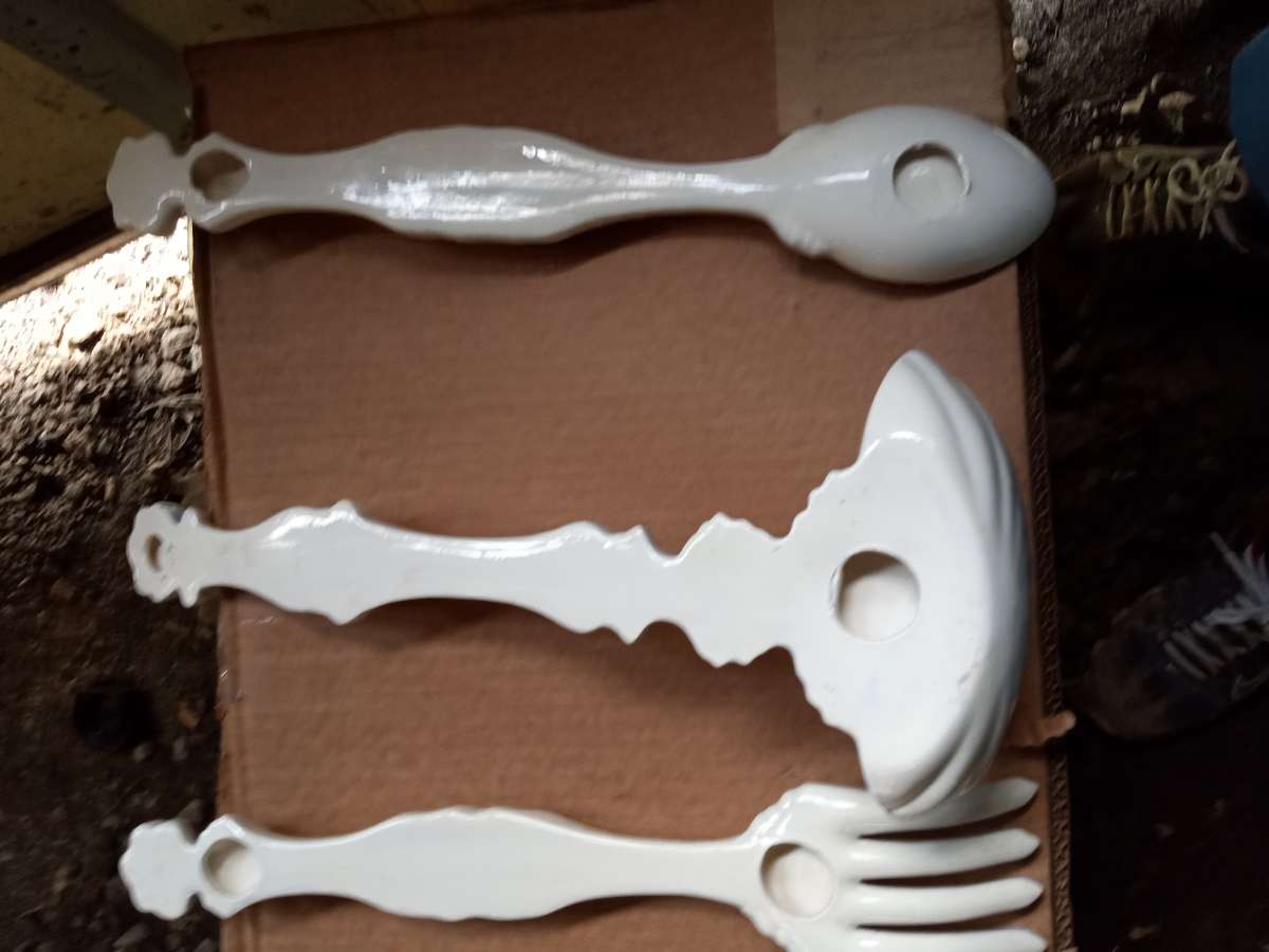 antique pottery fork spoon and soap dish