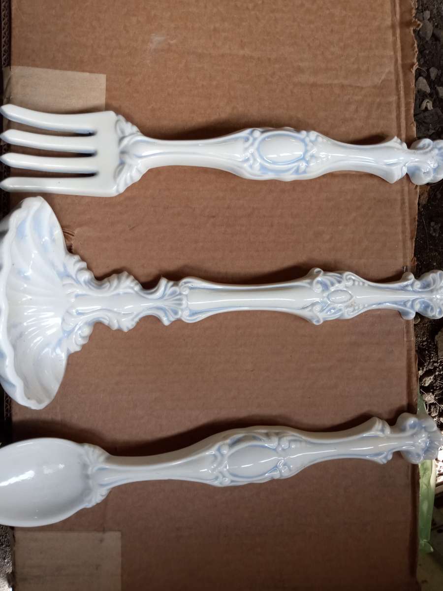 antique pottery fork spoon and soap dish