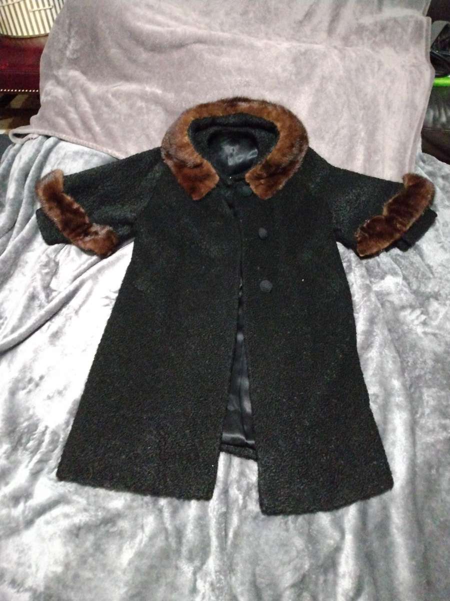 1960s A line Black Persian Lamb with Brown Mink Collarcuffs