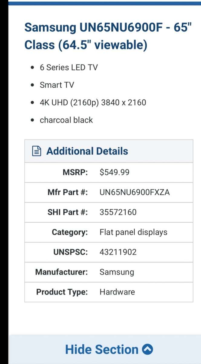 65 Samsung Smart TV 4K UHD