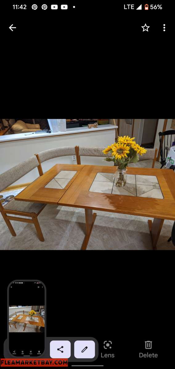 MCM vintage teak wood dining nook set table and benches