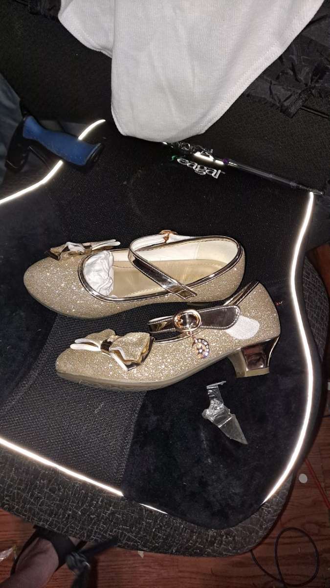 childs gold Shiney Mary Jane dress shoes