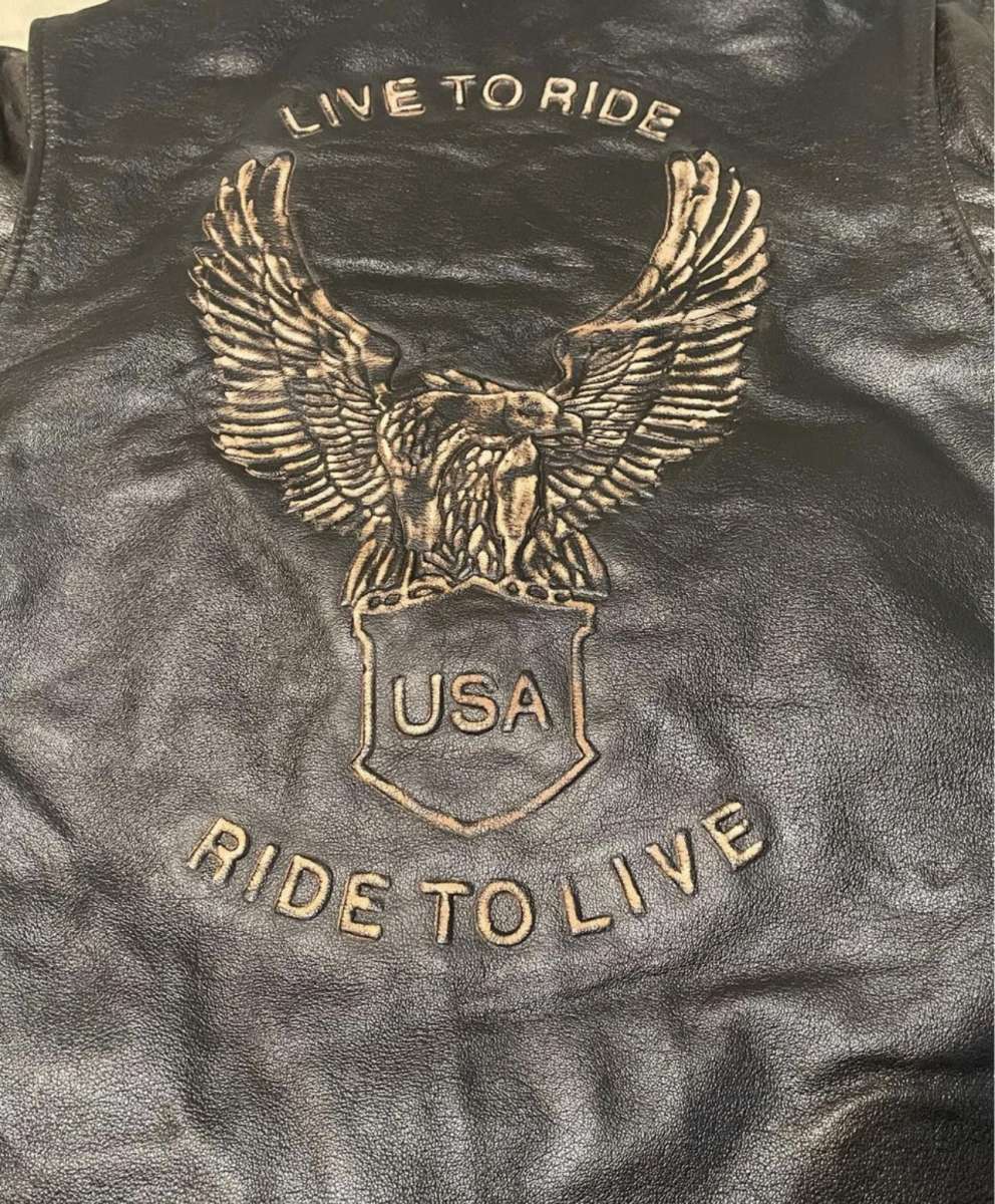 New Mens Bikers Genuine leather jacket with Emboss Eagle