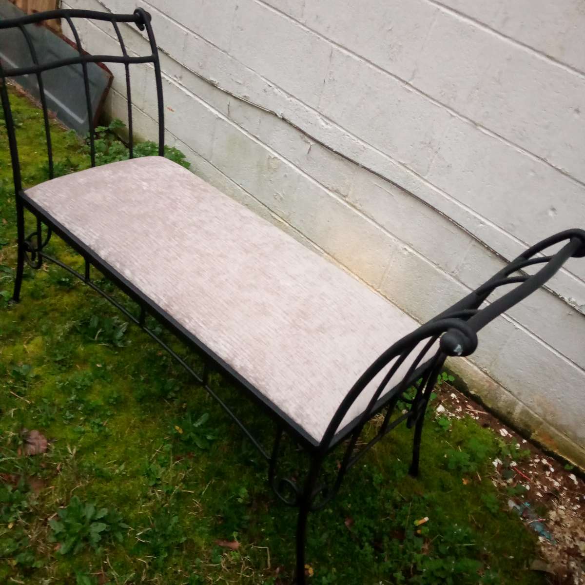 old unique antique iron rod bench newly upholstered