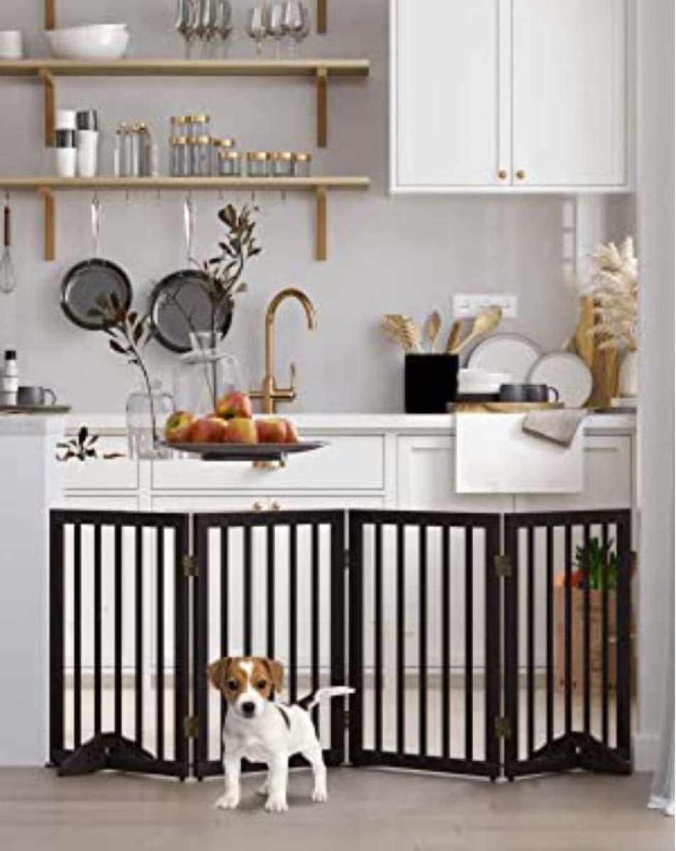 Wooden Dog Gate Foldable Freestanding 4 Panel Gate for Indoo