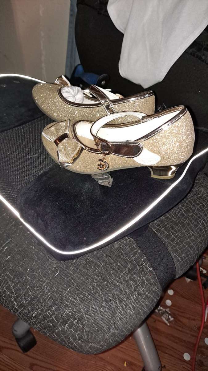 childs gold Shiney Mary Jane dress shoes