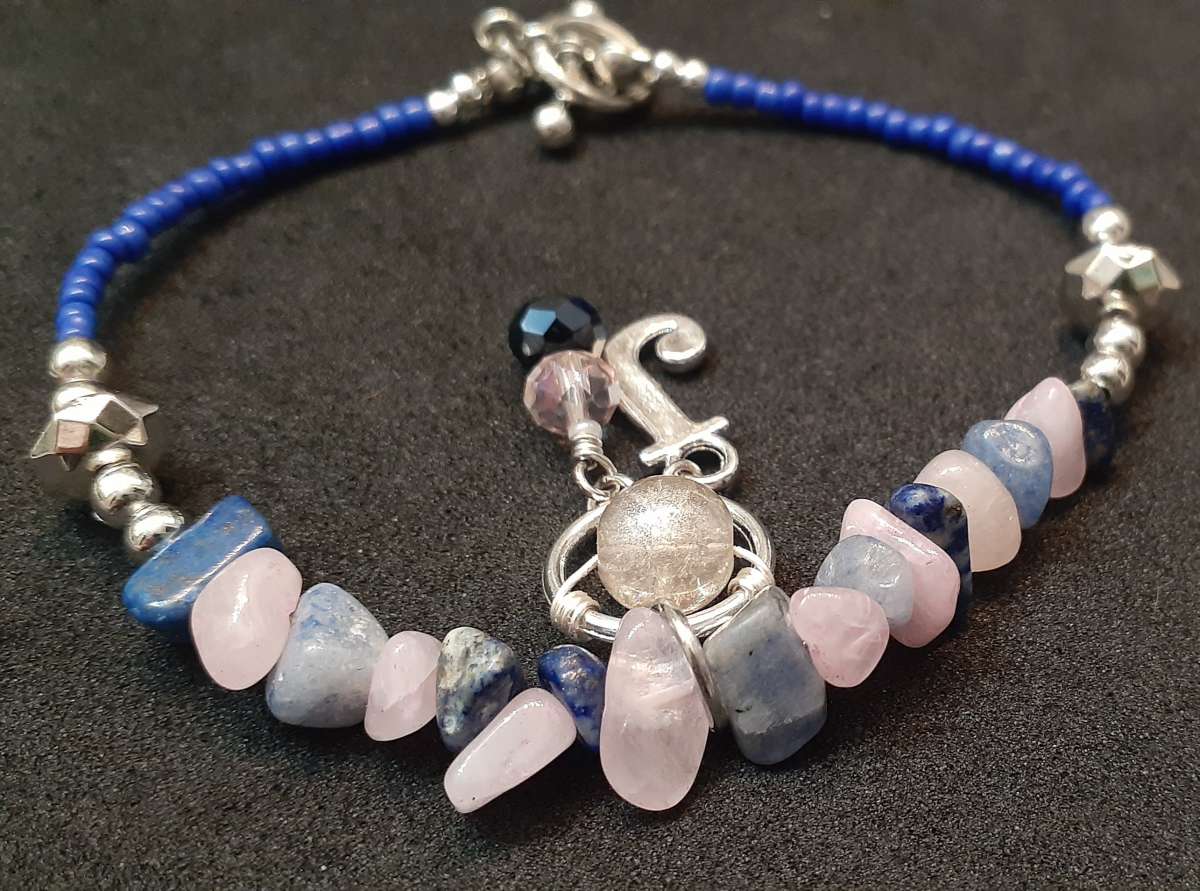 Rose Quartz and Sodalite Gemstone Charm Bracelet jewelry