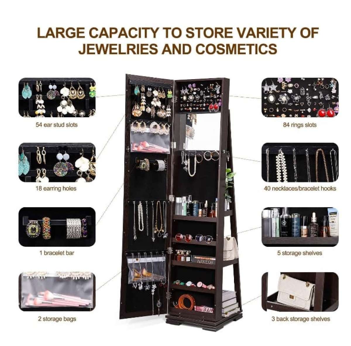 360Swivel Jewelry Armoire w MirrorFull Length Mirror Jewelry