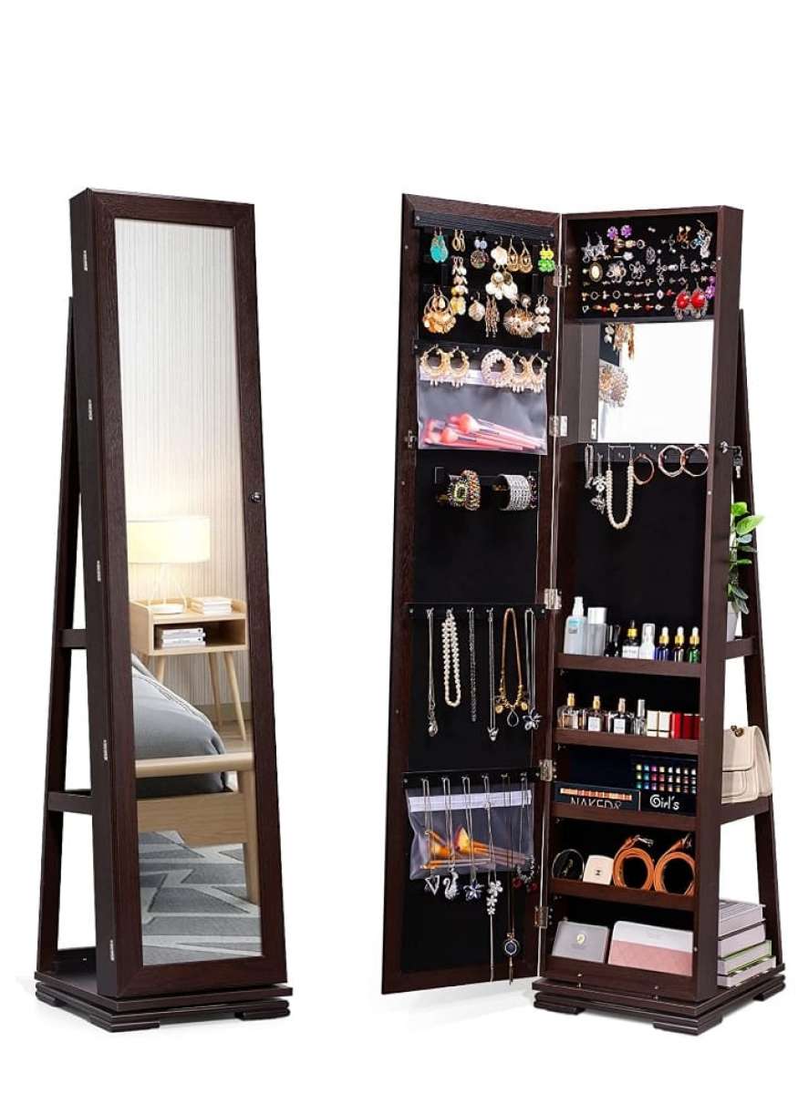 360Swivel Jewelry Armoire w MirrorFull Length Mirror Jewelry