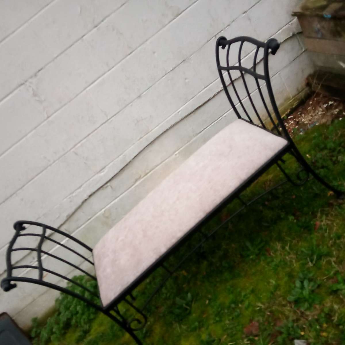 old unique antique iron rod bench newly upholstered