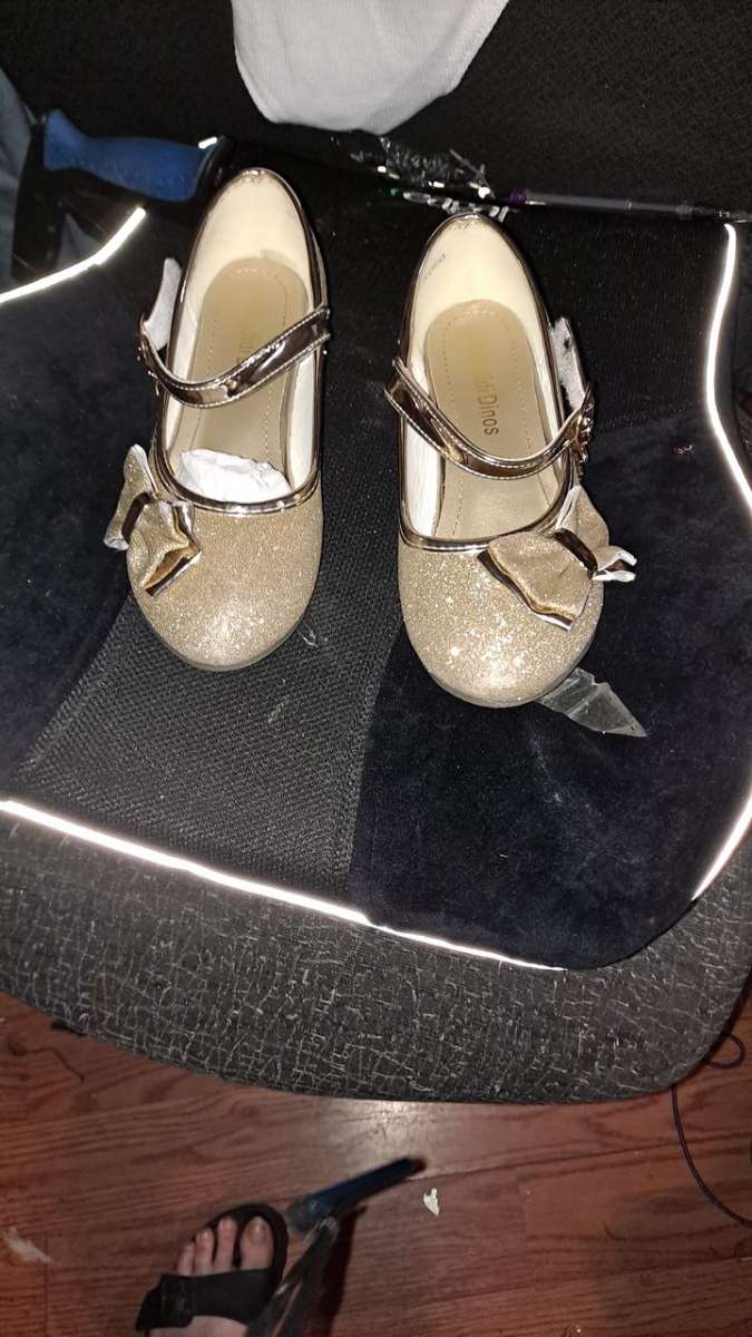 childs gold Shiney Mary Jane dress shoes