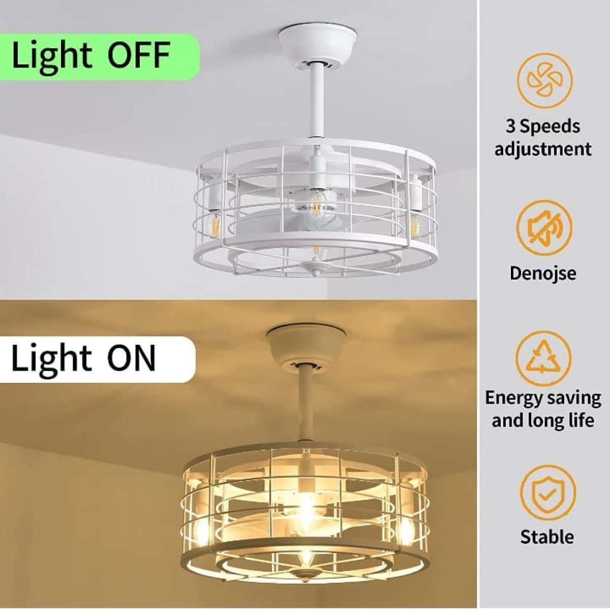 Caged Ceiling Fans wLights Remote Controlw Reversible 3 Spee