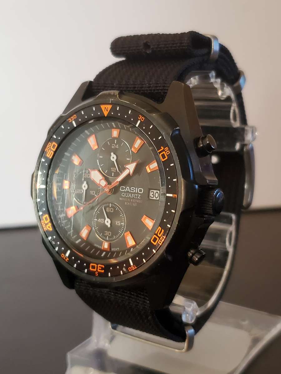 Casio Mens AMW370B1A1 Black Analog MultiFunction Chronograph