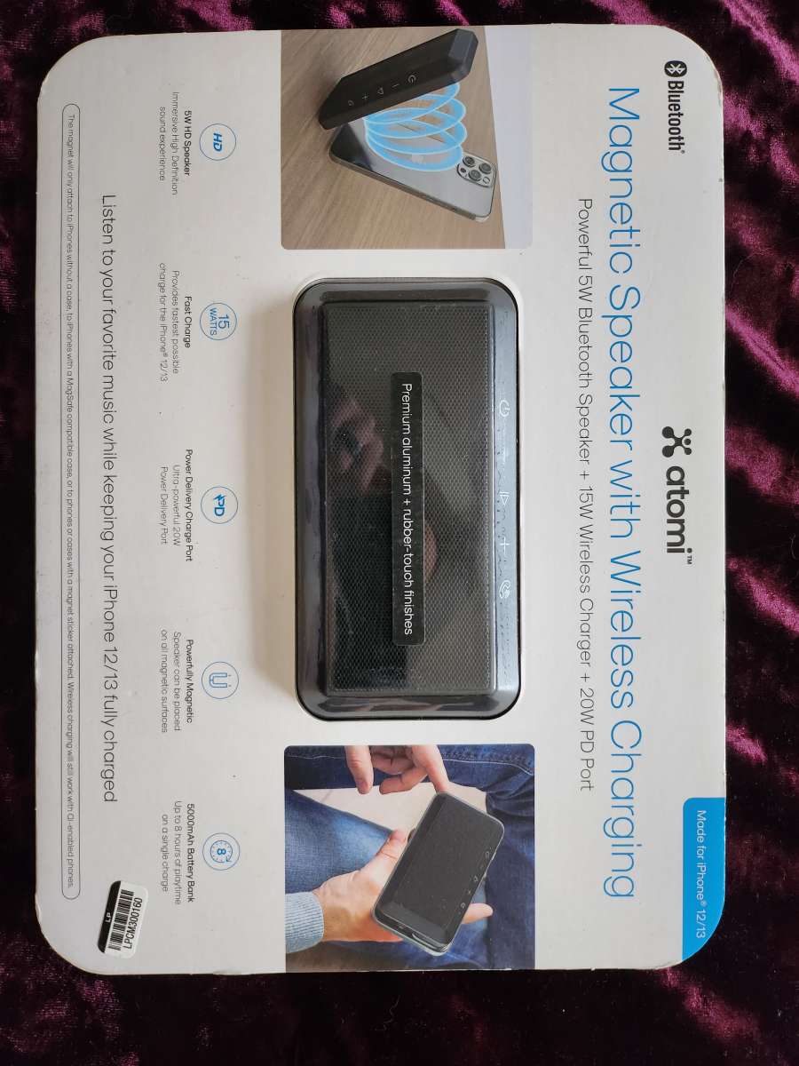 ATOMI Wireless Magnetic Fast Charger With Bluetooth Speaker