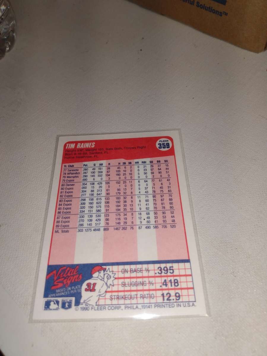 1990 Fleer card number 359 Tim raines