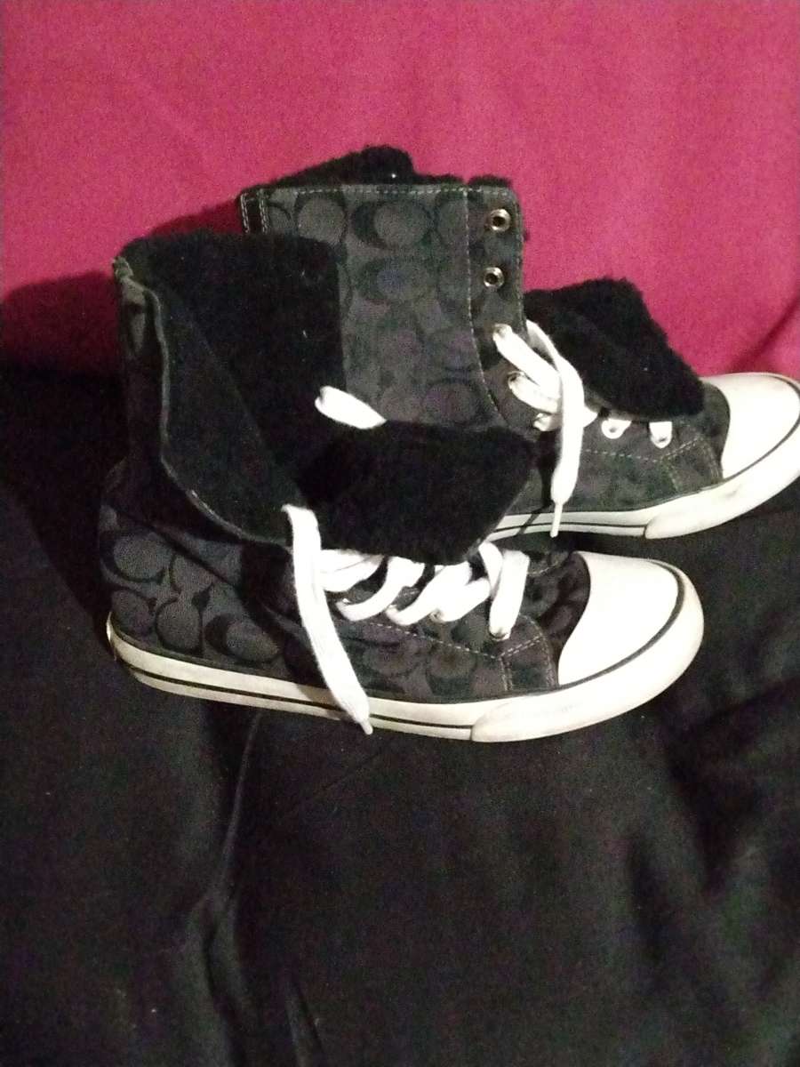 COACH HIGH TOP SHOES SIGNATURE C BLACK ON BLACK