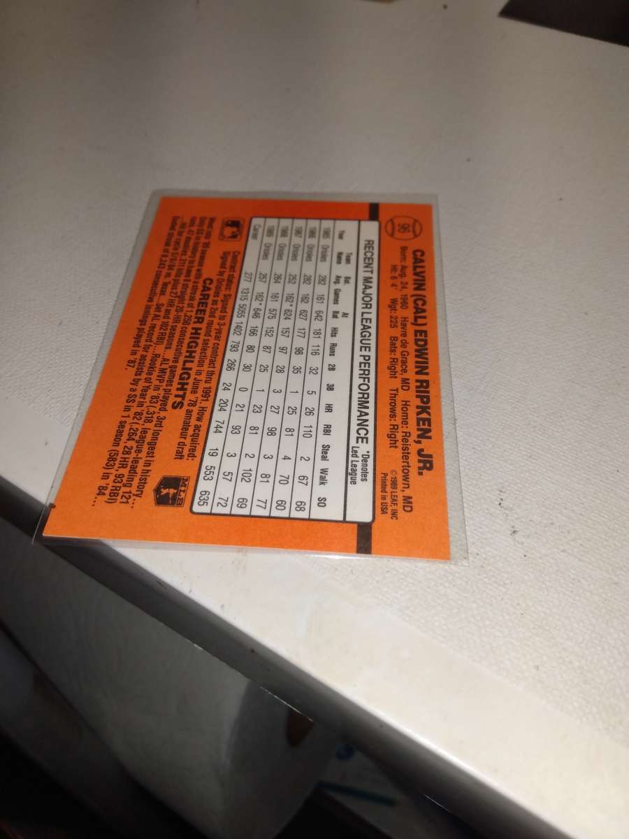 donruss 1990 Cal ripken Jr error card