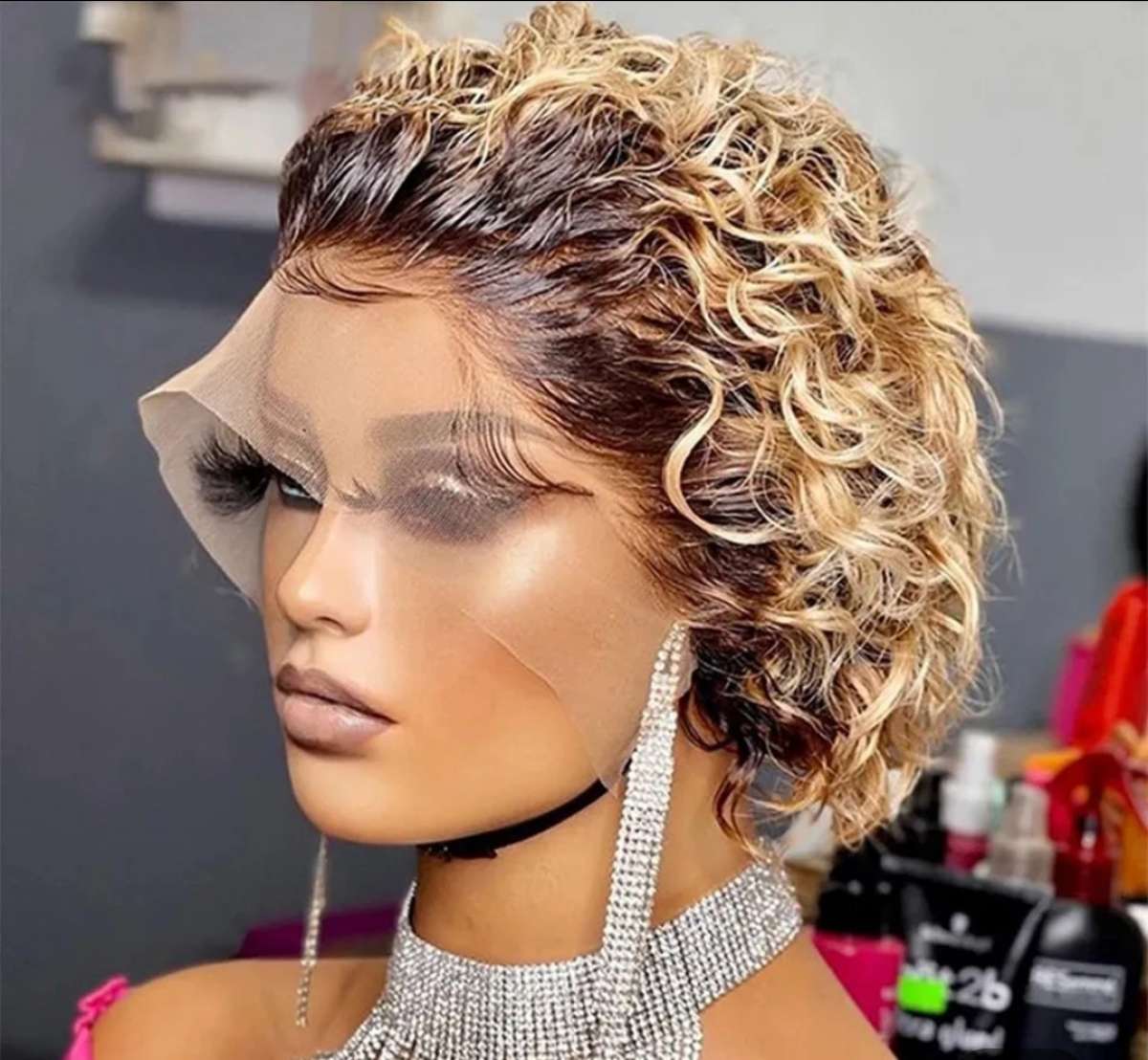 Happycream 8 inch 13X1 Pixie Cut Short Curly Human Hair Wigs