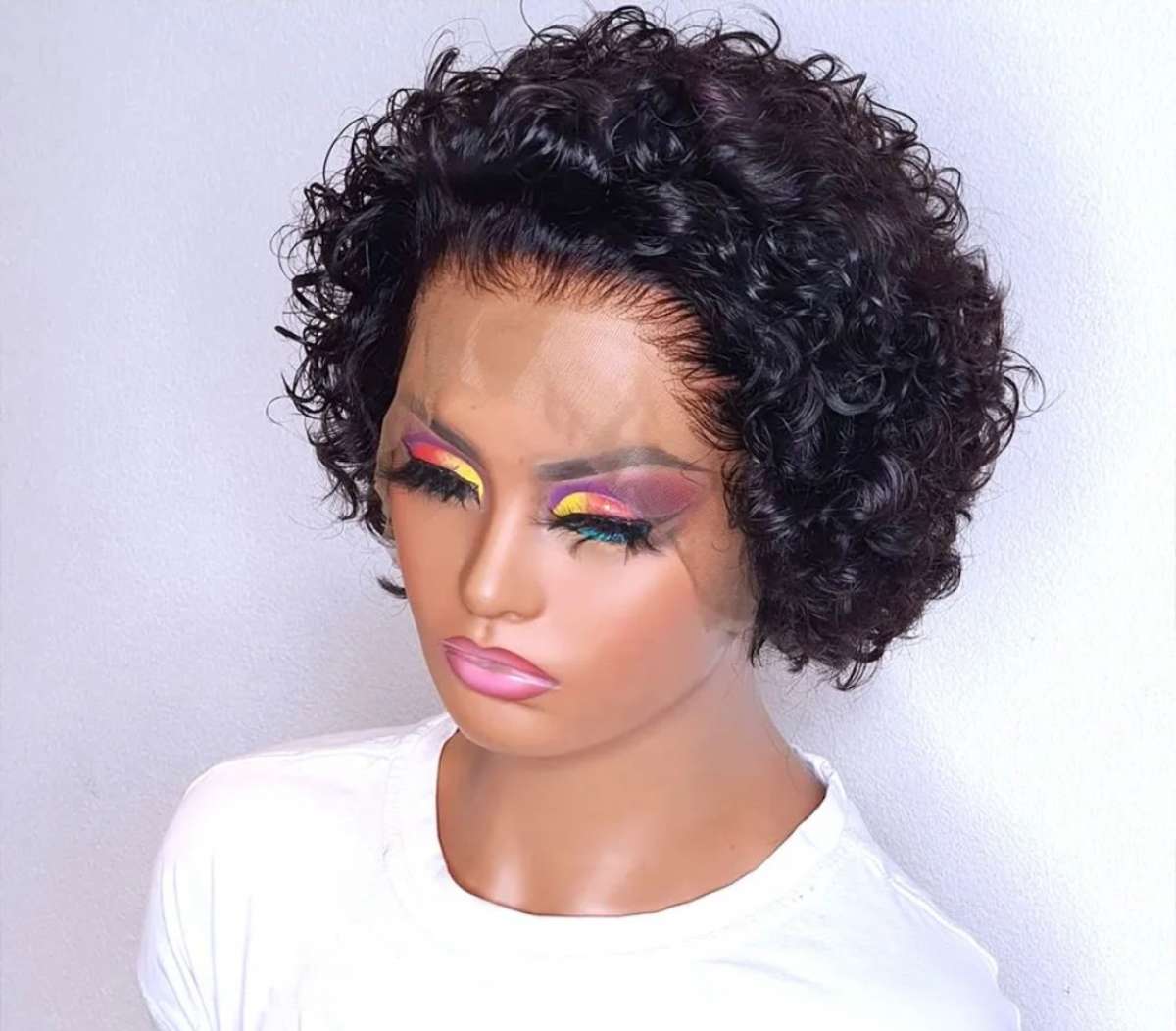 Happycream 8 inch 13X1 Pixie Cut Short Curly Human Hair Wigs