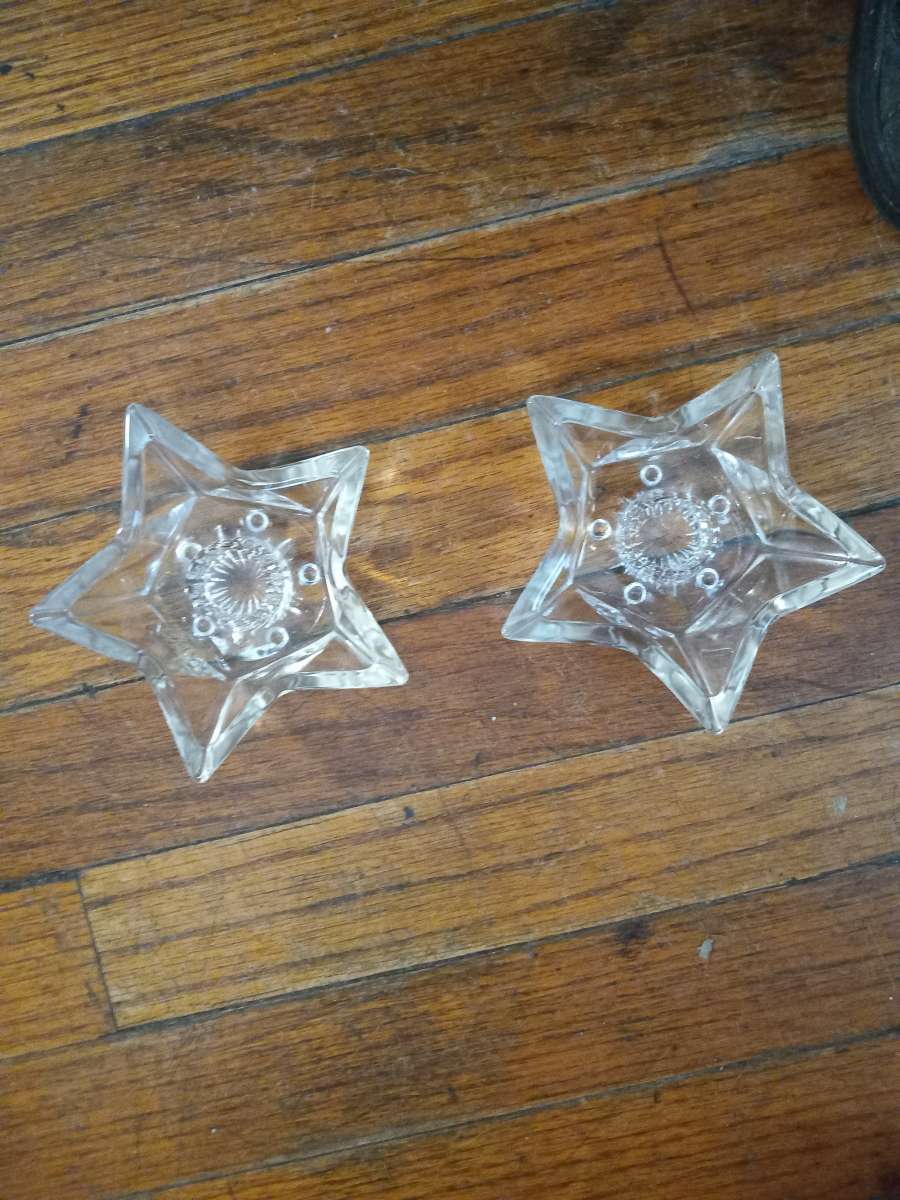 vintage clear glass star candle holders