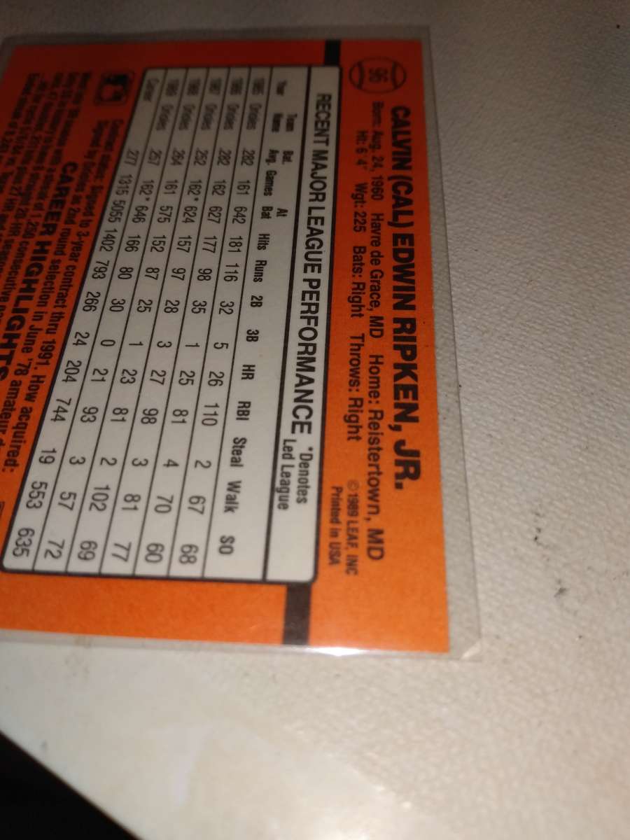 donruss 1990 Cal ripken Jr error card