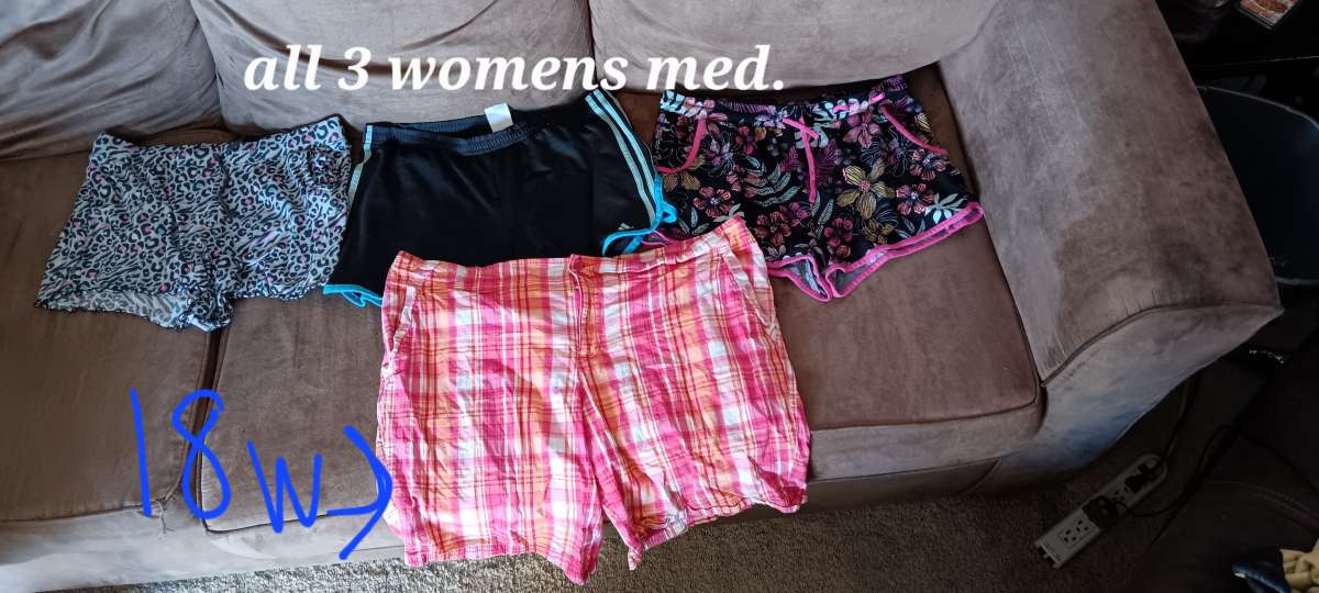 womens shorts and one pair of womens pants and two mens