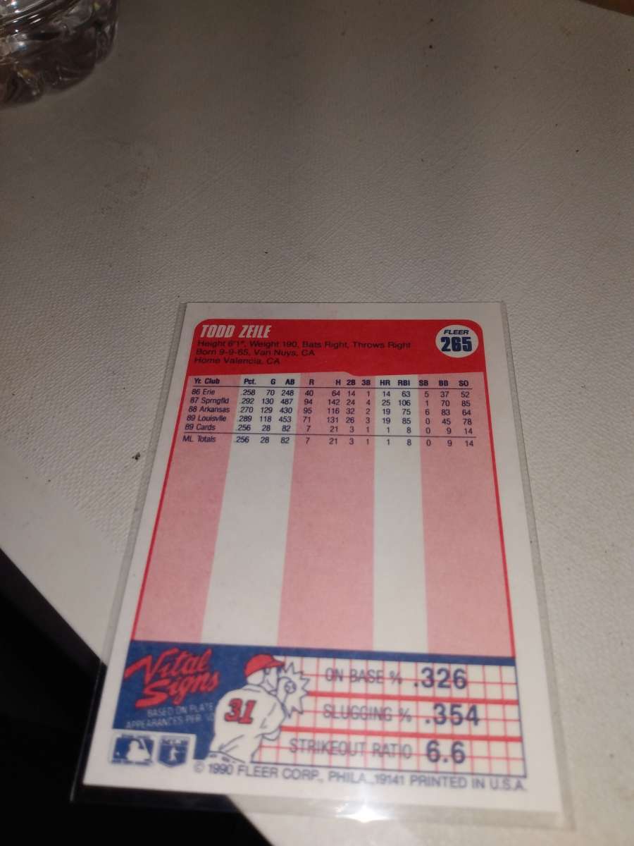 1990 Fleer Todd zio card number 265 rookie card
