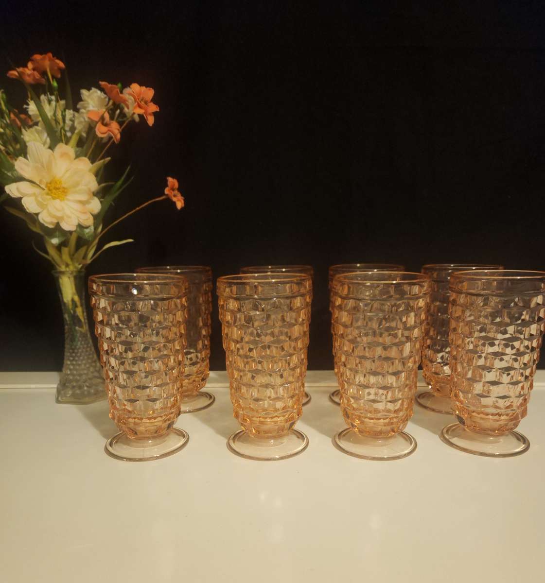 vintage Colony Whitehall cube pattern glass tumblers tall gl