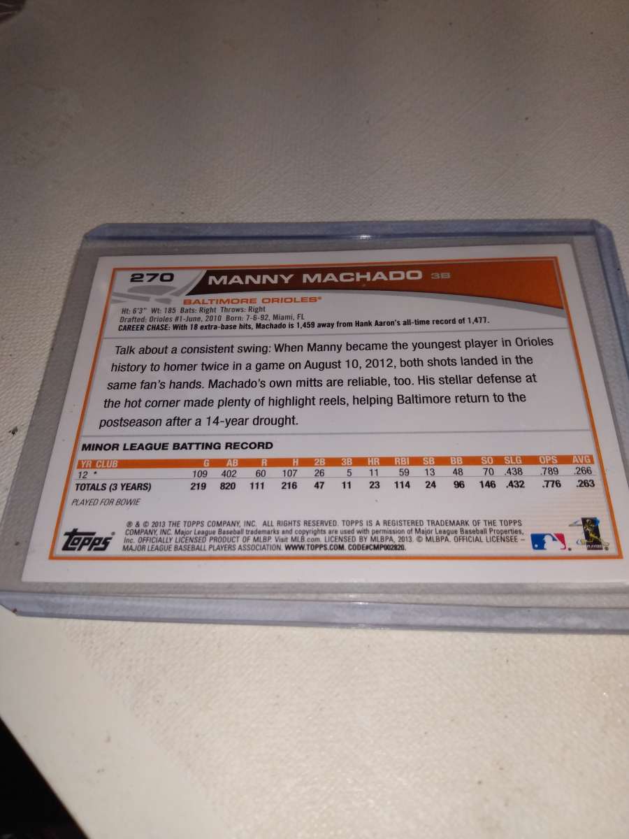 Topps 2013 rookie card Manny Machado blue border