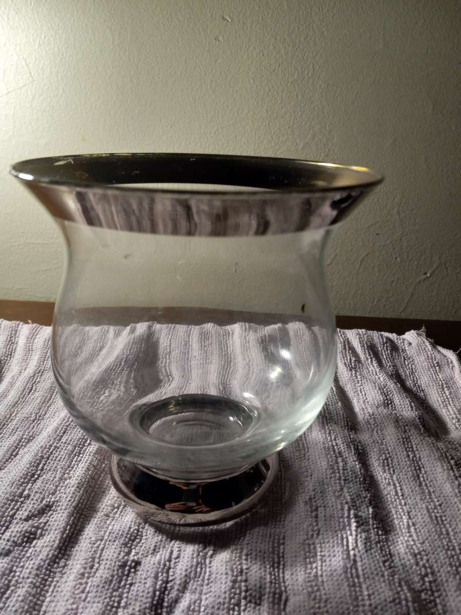 Silver rimmed clear glass vase