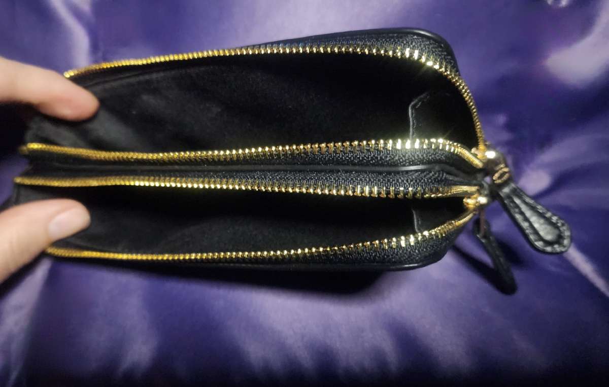 Black Double Zipper and Slots Wristlet